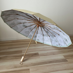 日傘 雨傘 折りたたみ傘 和傘 骨16本 晴雨兼用 UVカット E2/植物緑 1枚目の画像