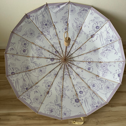 日傘 雨傘 折りたたみ傘 和傘 骨16本 晴雨兼用 UVカット E2/花柄紫 2枚目の画像