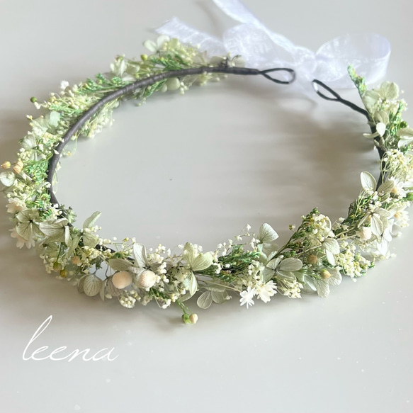 【新作】 summer green × white 花冠 ベビー キッズ ペット 1枚目の画像