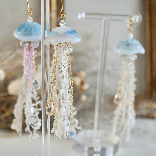 海夏ピアスハンドメイドアクセサリーマーブル模様