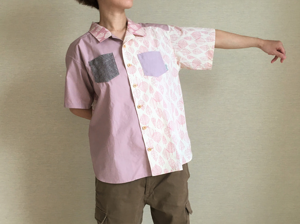 アロハ的なシャツ005 / リーフピンク 2枚目の画像