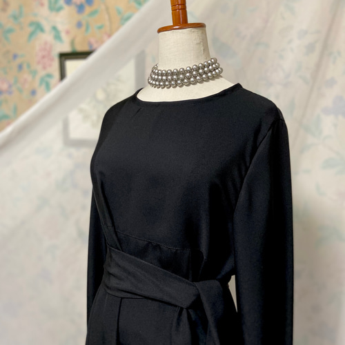 着物リメイク 黒留袖ドレス 王朝絵巻 友禅染 Aライン ハンドメイド