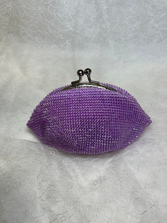ハンドメイド ビーズがま口小銭入れ 紫 脱がせ ハンドメイド ビーズがま口小銭入れ 紫 脱がせ