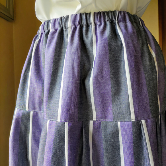 秋冬　パープル系　裾にリバティフリル　ティアードスカート　リバティスカート 8枚目の画像