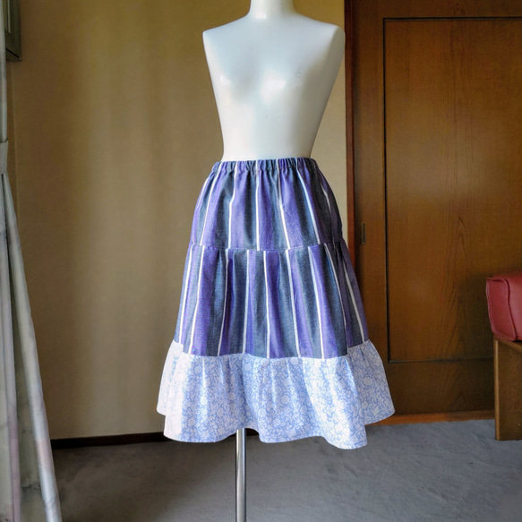 秋冬　パープル系　裾にリバティフリル　ティアードスカート　リバティスカート 6枚目の画像