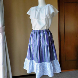 秋冬　パープル系　裾にリバティフリル　ティアードスカート　リバティスカート 3枚目の画像