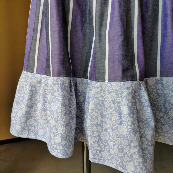 秋冬　パープル系　裾にリバティフリル　ティアードスカート　リバティスカート 9枚目の画像