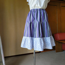 秋冬　パープル系　裾にリバティフリル　ティアードスカート　リバティスカート 5枚目の画像