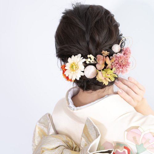 ミディアム・ロングヘアーヘッドドレスC】成人式振袖髪飾り 白