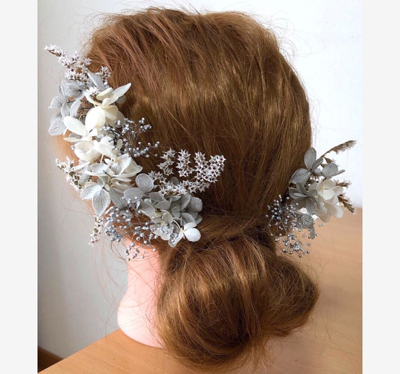 ドライフラワー髪飾り ヘッドドレス　ヘアアクセサリー　ウエディング　ブライダル　結婚式 成人式 卒業式 前撮り 1枚目の画像