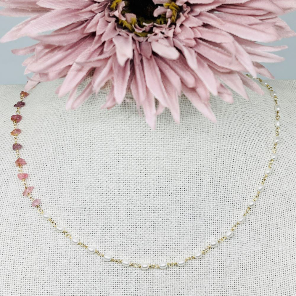 淡水パールとピンクスピネルのネックレス