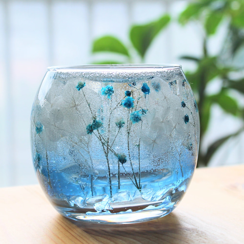水晶とドライフラワーの浄化キャンドルホルダー（ブルー）│ギフト