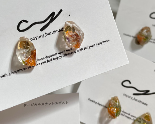 orange dryflower ピアス/イヤリング ハンドメイドアクセサリー ピアス