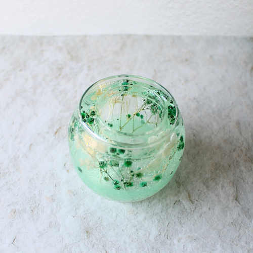 水晶とドライフラワーの浄化ジェルキャンドルホルダー（グリーン