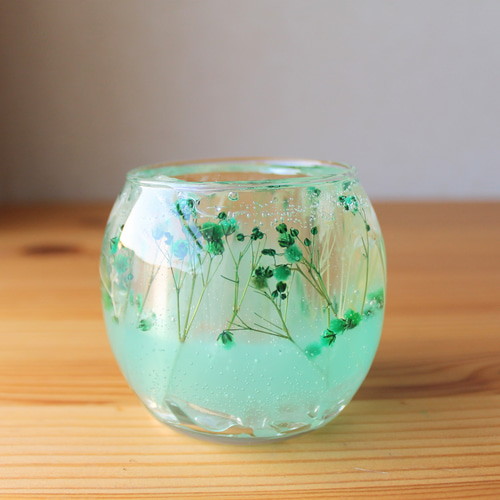 水晶とドライフラワーの浄化ジェルキャンドルホルダー（グリーン