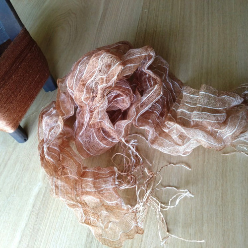 Sale 草木染手織り赤城の節糸のストール 紫外線カット シルク 草木染め