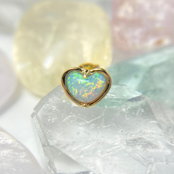 K18 ピアス 天然パール入り 片耳 まとめ売り K18天然オパールハート片耳ピアス オーストラリア産原石から磨いた1点