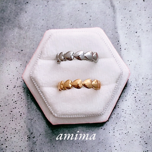 サージカルステンレス》ハートリング 指輪 金属アレルギー対応 18K