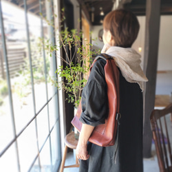 one shoulder bag　濃いブラウン✗黒　オイルシュリンクレザー 17枚目の画像