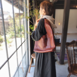 one shoulder bag　濃いブラウン✗黒　オイルシュリンクレザー 18枚目の画像