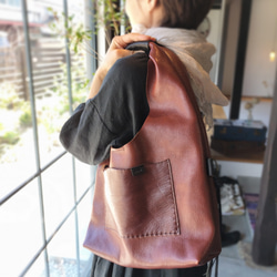 one shoulder bag　濃いブラウン✗黒　オイルシュリンクレザー 19枚目の画像