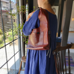 one shoulder bag　濃いブラウン✗黒　オイルシュリンクレザー 20枚目の画像