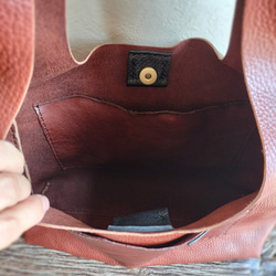 one shoulder bag　濃いブラウン✗黒　オイルシュリンクレザー 11枚目の画像