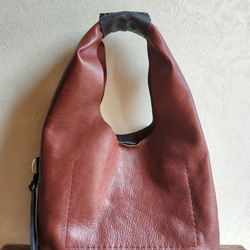 one shoulder bag　濃いブラウン✗黒　オイルシュリンクレザー 8枚目の画像