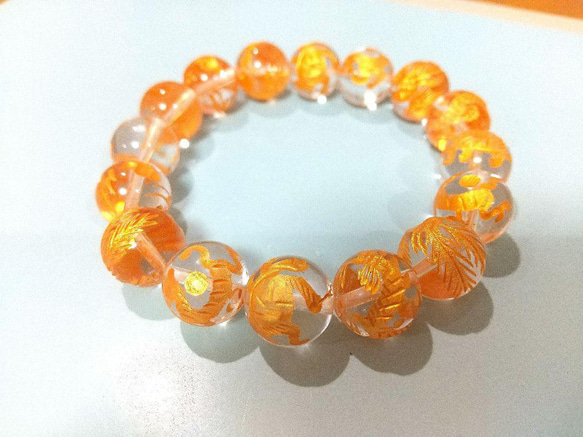〇金彫四神水晶〇クォーツ天然石パワーストーンブレスレット内径15.5cm±5mm 〇金彫四神水晶〇クォーツ天然石ブレスレット内径15.5cm±5mm