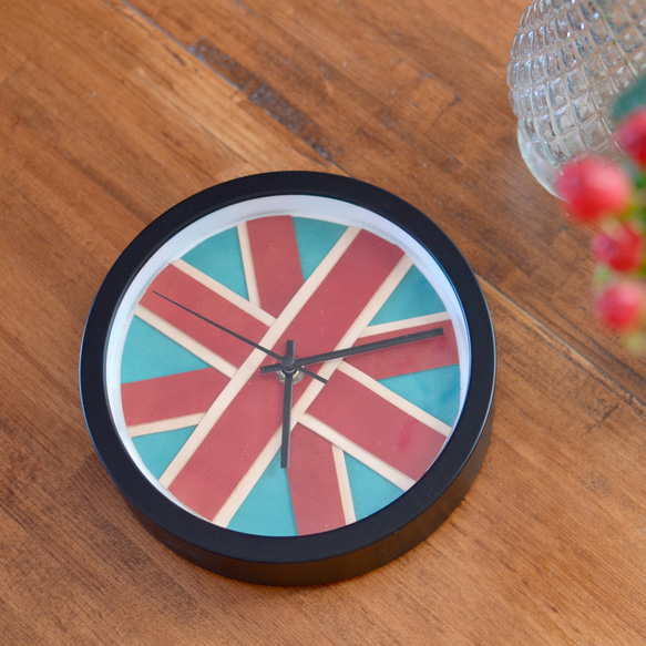 真正的栃木皮革桌/掛鐘，帶有英國國旗圖案，可以隨著時間的推移而享受經典的英國設計 第4張的照片