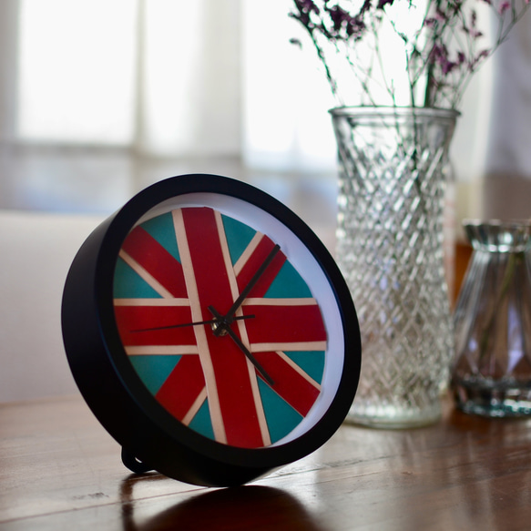 真正的栃木皮革桌/掛鐘，帶有英國國旗圖案，可以隨著時間的推移而享受經典的英國設計 第2張的照片