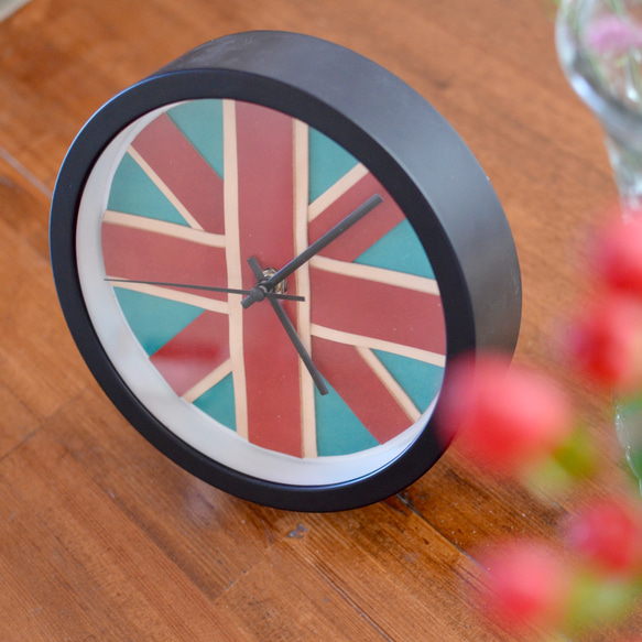 本革レザー栃木レザーをつかったユニオンジャック柄の時計 置き時計 掛け時計 本革レザー栃木レザーをつかったユニオンジャック柄の時計