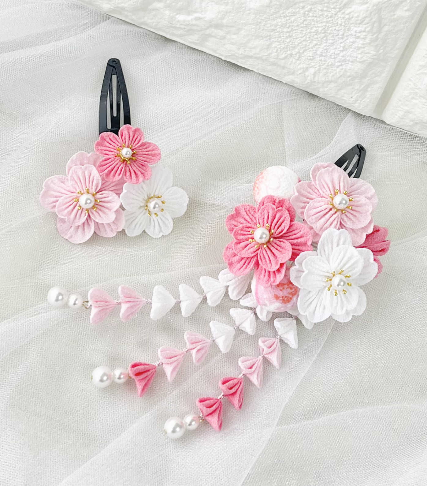 七五三髪飾り　ピンク　水色ピンク髪飾り　つまみ細工髪飾り　Rose 七五三髪飾り つまみ細工 ピンク 水色 3歳 7歳 No.2 - メルカリ