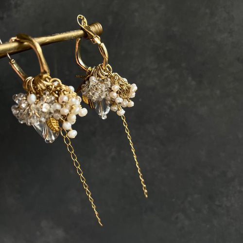 水晶 パール フープ ピアス 淡水パール ピアス 着せ替え フープ 