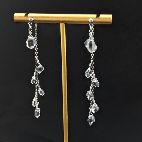 2way 豪華 大粒ダイヤモンドクォーツが揺れる ロングピアス  