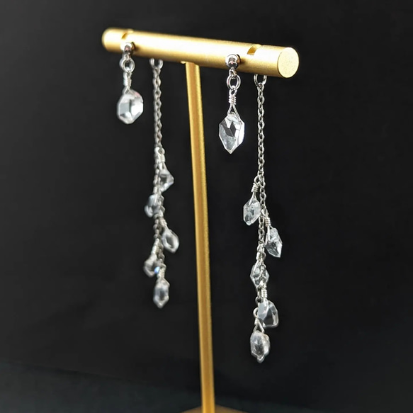 2way 豪華 大粒ダイヤモンドクォーツが揺れる ロングピアス  