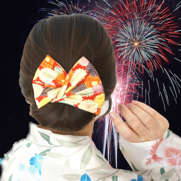 お祭り デフトバン 和ヘアリボン 真紅 赤 浴衣ヘアアクセサリー お団子