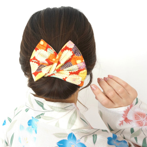 お祭り デフトバン 和ヘアリボン 真紅 赤 浴衣ヘアアクセサリー お団子