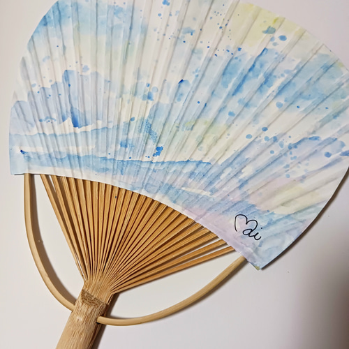 ミニ竹うちわ「金魚4」手書き水彩アート その他ファッション雑貨
