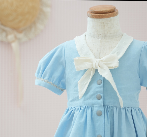 子供服 女の子ワンピース【size90㎝】ボウタイワンピース 前あき