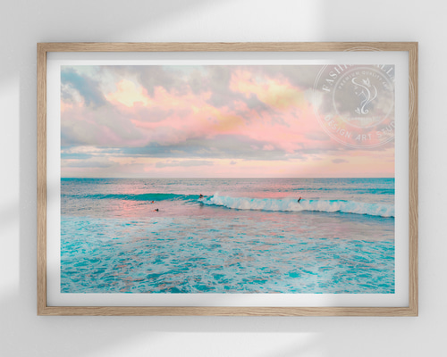 アートポスター 海景画 夕焼け 波 ビーチアート サーフィン パステル