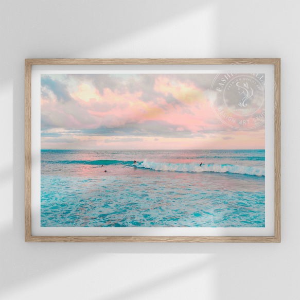 アートポスター 海景画 夕焼け 波 ビーチアート サーフィン パステル