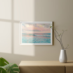 アートポスター 海景画 夕焼け 波 ビーチアート サーフィン パステルピンク リゾート ナチュラルインテリア 5089 5枚目の画像