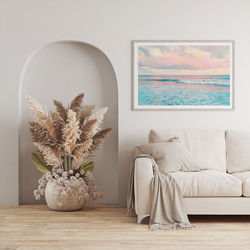 アートポスター 海景画 夕焼け 波 ビーチアート サーフィン パステルピンク リゾート ナチュラルインテリア 5089 6枚目の画像