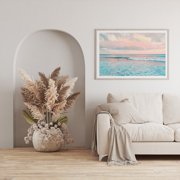 アートポスター 海景画 夕焼け 波 ビーチアート サーフィン パステルピンク リゾート ナチュラルインテリア 5089 6枚目の画像