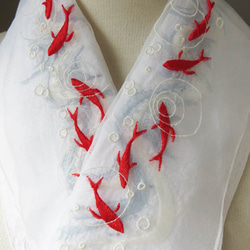 刺繍半襟：流水金魚・オーガンジーの半襟 9枚目の画像