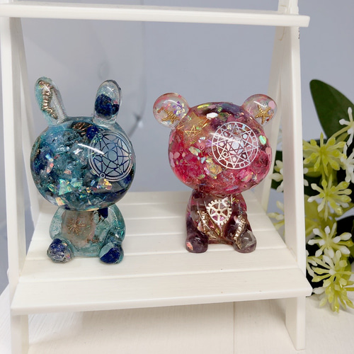 高波動】天然石 置物 オルゴナイト ウサギ クマ 2個セット プレゼント