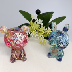 高波動】天然石 置物 オルゴナイト ウサギ クマ 2個セット プレゼント