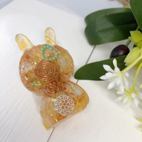 高波動】天然石 置物 オルゴナイト 動物 ウサギ クマさん 2個セット