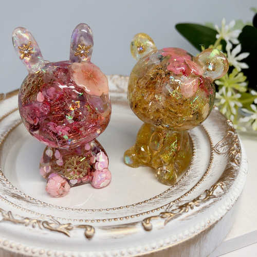 高波動】天然石 置物 オルゴナイト 動物 ウサギ クマさん プレゼント